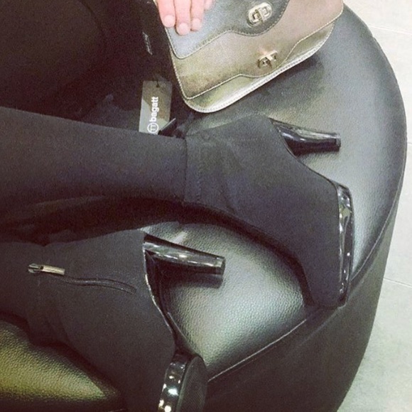 Black Stretch Fabric Stiletto Heel Ankle Booties - Picture 2 of 6